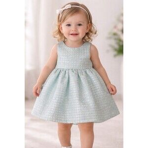 Cat & Jack Baby Girl Mint Silver Polka Dot Party Dress 18M Easter Formal